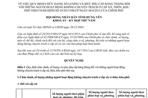 Nghị quyết 11/2013/NQ-HĐND số lượng mức phụ cấp người hoạt động không chuyên Hưng Yên