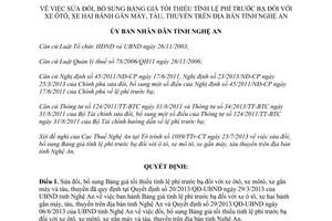 Quyết định 38/2013/QĐ-UBND bảng giá tính lệ phí trước bạ ô tô hai bánh Nghệ An