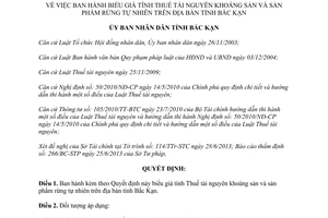 Quyết định 1206/2013/QĐ-UBND biểu giá tính Thuế tài nguyên khoáng sản Bắc Kạn