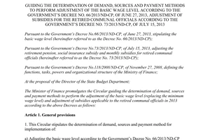 Circular No. 104/2013/TT-BTC demand sources and payment methods to perform adjustment of the basic wage level