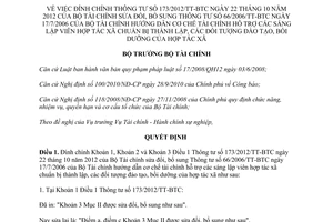 Quyết định 1835/QĐ-BTC đính chính Thông tư 173/2012/TT-BTC hướng dẫn cơ chế tài chính