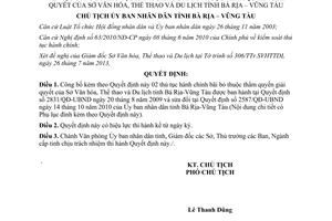 Quyết định 1664/QĐ-UBND năm 2013 thủ tục hành chính Sở Văn hóa Thể thao Du lịch Bà Rịa