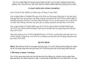 Quyết định 1457/QĐ-UBND hỗ trợ ngân sách nhà nước xây dựng nông thôn mới 2013-2020 Lâm Đồng