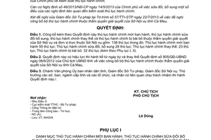 Quyết định 1126/QĐ-UBND năm 2013 công bố thủ tục hành chính Sở Nội vụ Cà Mau