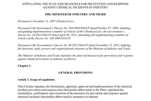 Circular No. 20/2013/TT-BCT prevention response against chemical incidents in industry