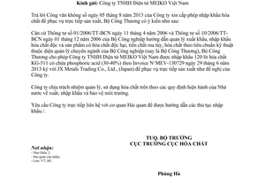 Công văn 6998/BCT-HC năm 2013 nhập khẩu hóa chất phục vụ sản xuất