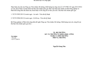 Công văn 3655/BNN-KHCN năm 2013 đề nghị công bố tiêu chuẩn quốc gia Nông nghiệp
