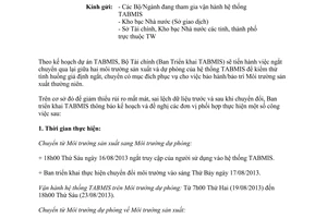 Công văn 10636/BTC-THTK 2013 ngắt chuyển hệ thống TABMIS sang Môi trường dự phòng