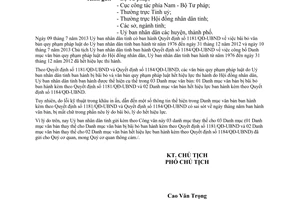 Công văn 3831/UBND-NC 2013 thay thế Danh mục văn bản gửi 1181/QĐ-UBND và 1184/QĐ-UBND Bến Tre