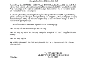 Công văn 3238/BHXH-CSYT năm 2013 thanh toán chi phí xét nghiệm đông máu thuốc hỗ trợ gan