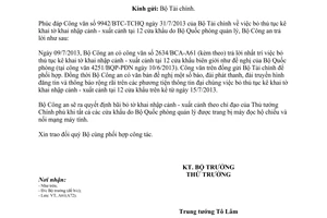 Công văn 3199/BCA-A61 năm 2013 bỏ tờ khai nhập xuất cảnh cửa khẩu Bộ Quốc phòng