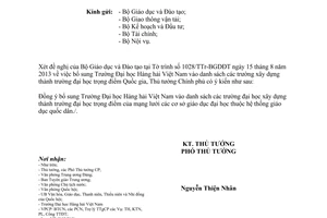 Công văn 1317/TTg-KGVX năm 2013 bổ sung danh sách trường đại học trọng điểm