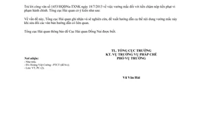 Công văn 4921/TCHQ-PC năm 2013 xử lý chậm nộp tiền phạt hải quan