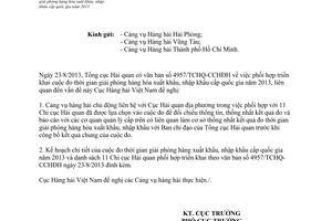 Công văn 2914/CHHVN-VTDVHH 2013 cuộc đo thời gian giải phóng hàng hóa xuất nhập khẩu