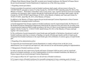 Official Dispatch No. 10645/BTC-TCHQ 2013 management of goods sent to bonded warehouses for exporting