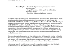 Official Dispatch No.13395/QLD-GT opinions for amending the Circular on bidding for drug purchase