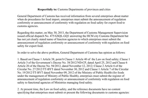 Official Dispatch No. 4881/TCHQ-GSQL procedures for food import