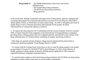 Official Dispatch No. 13719/QLD-CL on regarding quality examination of import drugs