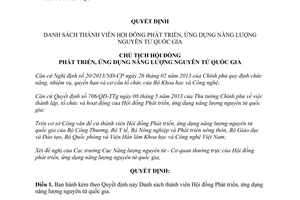 Quyết định 2405/QĐ-HĐPTƯDNLNTQG 2013 danh sách Hội đồng Phát triển năng lượng nguyên tử