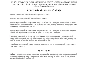 Quyết định 31/2013/QĐ-UBND số lượng mức phụ cấp người hoạt động không chuyên Hà Nội