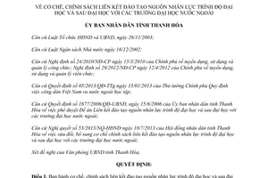 Quyết định 2729/2013/QĐ-UBND cơ chế chính sách liên kết đào tạo nguồn nhân lực đại học Thanh Hóa