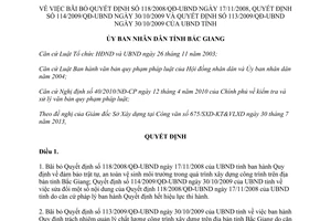 Quyết định 378/QĐ-UBND năm 2013 bãi bỏ Quyết định 118/2008/QĐ-UBND Bắc Giang