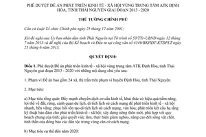 Quyết định 1318/QĐ-TTg năm 2013 phát triển kinh tế xã hội vùng ATK Thái Nguyên