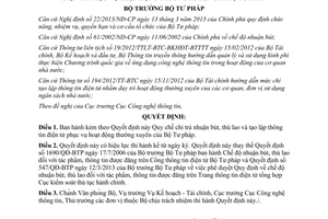 Quyết định 1991/QĐ-BTP năm 2013 chi trả nhuận bút thù lao thông tin điện tử Bộ Tư pháp