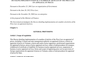 Decree No.89/2013/ND-CP detailing implementation the price Law on appraisal of prices