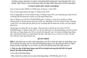 Quyết định 26/2013/QĐ-UBND mức trợ cấp xã hội hàng tháng tại cơ sở bảo trợ xã hội Nam Định