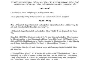 Nghị quyết 95/NQ-CP năm 2013 điều chỉnh mở rộng thành phố Hưng Yên