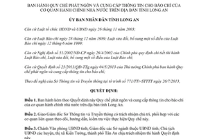 Quyết định 33/2013/QĐ-UBND quy chế phát ngôn cung cấp thông tin báo chí Long An