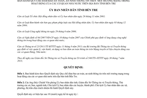 Quyết định 22/2013/QĐ-UBND đảm bảo an toàn an ninh thông tin mạng Bến Tre