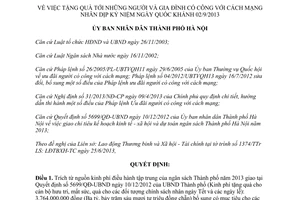 Quyết định 4697/QĐ-UBND 2013 tặng quà người có công cách mạng Hà Nội