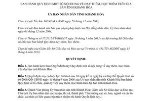 Quyết định 14/2013/QĐ-UBND quy định dạy học thêm Khánh Hòa