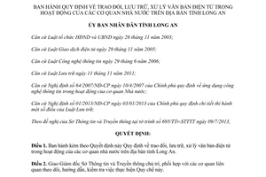 Quyết định 36/2013/QĐ-UBND lưu trữ xử lý văn bản điện tử cơ quan nhà nước Long An