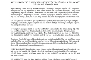 Thông báo 294/TB-VPCP 2013 buổi làm việc với Hội Nhà báo Việt Nam