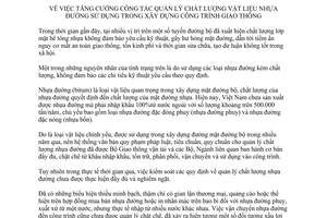 Chỉ thị 13/CT-BGTVT năm 2013 tăng cường quản lý chất lượng vật liệu nhựa đường