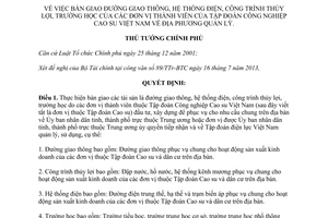 Quyết định 1362/QĐ-TTg 2013 bàn giao đường giao thông trường học Tập đoàn Công nghiệp Cao su