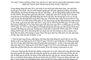 Chỉ thị 02/CT-BTC năm 2013 quản lý thu ngân sách đảm bảo dự toán thu ngân sách
