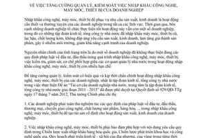 Chỉ thị 17/CT-TTg 2013 quản lý kiểm soát việc nhập khẩu công nghệ của doanh nghiệp