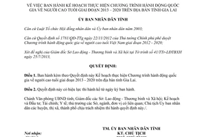 Quyết định 447/QĐ-UBND 2013 Chương trình hành động quốc gia về người cao tuổi 2013 2020 Gia Lai