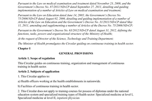 Circular No. 22/2013/TT-BYT guiding on continuous training in health sector