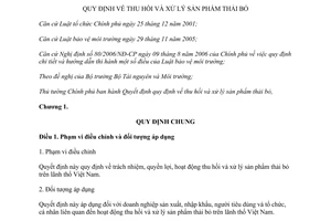 Quyết định 50/2013/QĐ-TTg thu hồi xử lý sản phẩm thải bỏ