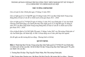 Quyết định 1365/QĐ-TTg 2013 Ban Chỉ đạo thực hiện Nghị quyết 70/NQ-CP chính sách xã hội