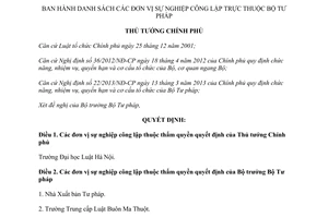 Quyết định 1369/QĐ-TTg 2013 Danh sách đơn vị sự nghiệp trực thuộc Bộ Tư pháp