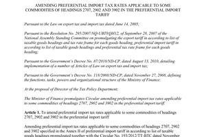 Circular No.107/2013/TT-BTC amending preferential import tax rates applicable