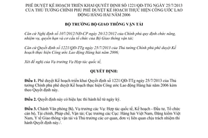 Quyết định 2382/QĐ-BGTVT năm 2013 phê duyệt Công ước Lao động Hàng hải 2006