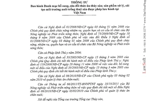 Thông tư 39/2013/TT-BNNPTNT danh mục bổ sung thức ăn thủy sản được phép lưu hành