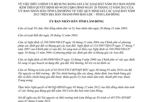 Quyết định 35/2013/QĐ-UBND điều chỉnh Bảng giá đất 2013 Bảo Lộc Lâm Đồng